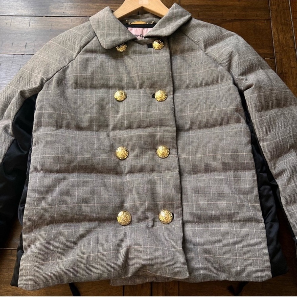 Juicy Couture Plaid Houndstooth Cropped Puffer Jacket size S
